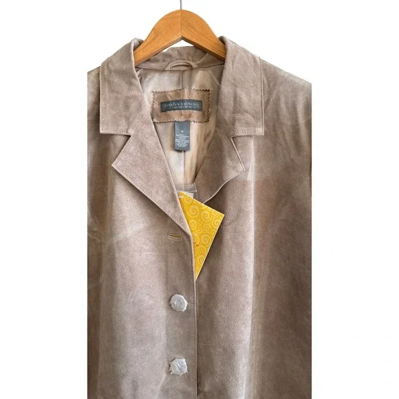 NWT Jessica Holbrook Genuine Leather Suede Blazer Jacket 1X Beige - Picture 2 of 14